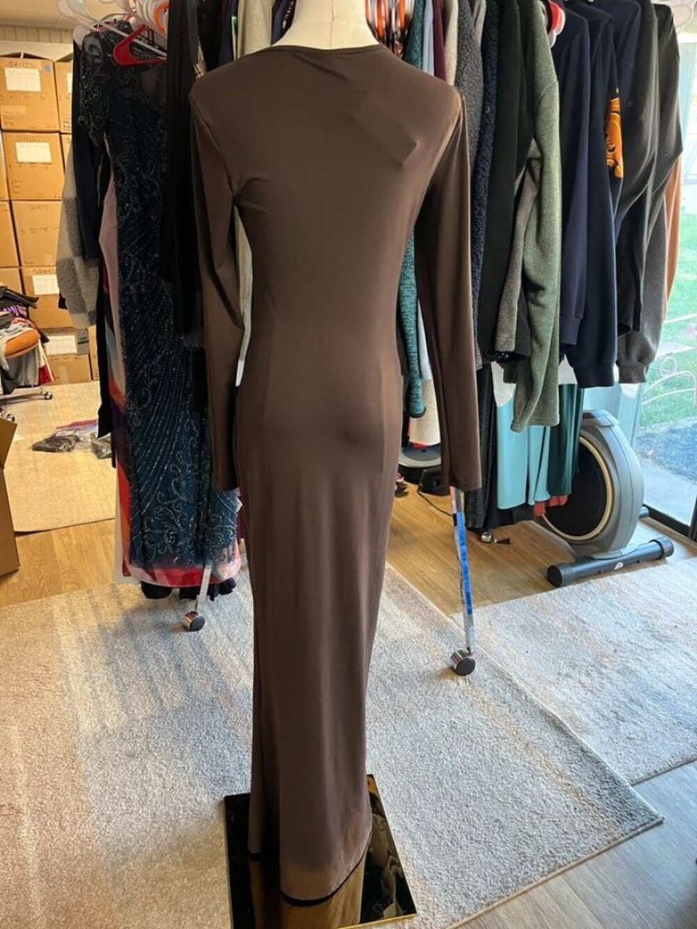Missguided Coffee Brown Slinky Maxi Dress Size S - Picture 4 of 9